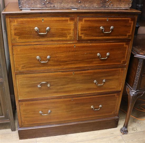 An Edwardian inlaid mahogany chest of drawers, W.92cm